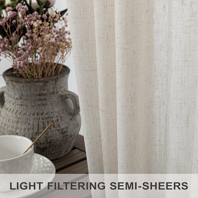 Off White Curtains 60 Inch Wide for Living Room 2 Panels Back Tab Pocket Extra Large Linen Drapes Semi Sheer Room Dividers Patio Curtains for Sliding Glass Door Apartment Width 60x96 Long Cream Ivory