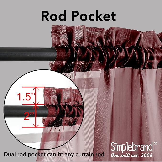 Simplebrand Red Sheer Curtains 84 Inches Long, Light Filtering Rod Pocket Solid Color Window Sheer Curtain Panels, Elegant Curtains & Drapes for Living Room, Bedroom 2 Panels (Burgundy, 42" W x 84" L)