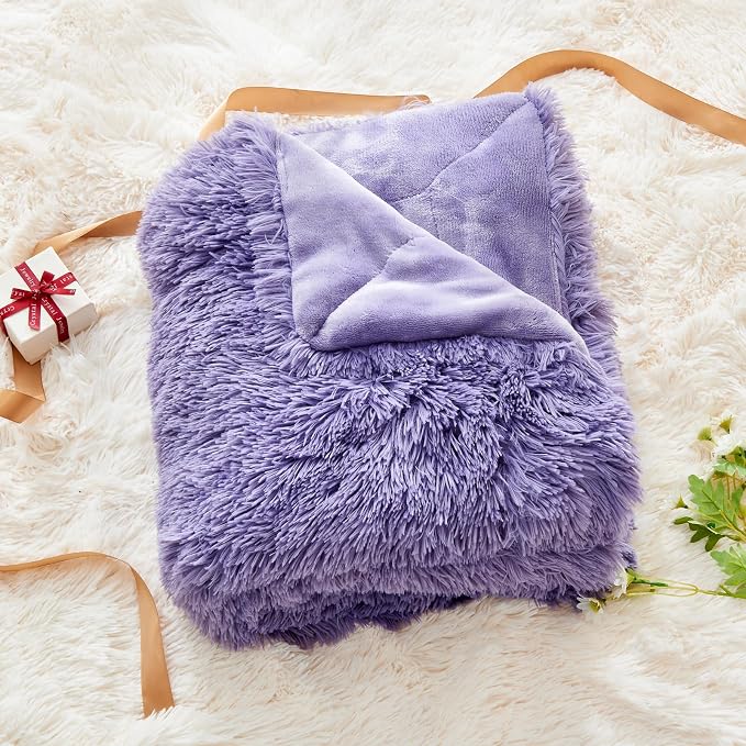 GONAAP Fuzzy Faux Fur Throw Blanket for Couch, Lavender, 50"x60" | Warm Cozy Plush Shaggy Decorative Reversible Thick Non-Heated Fleece Blanket for Sofa Bed, Gift for Women Men, All Season Use