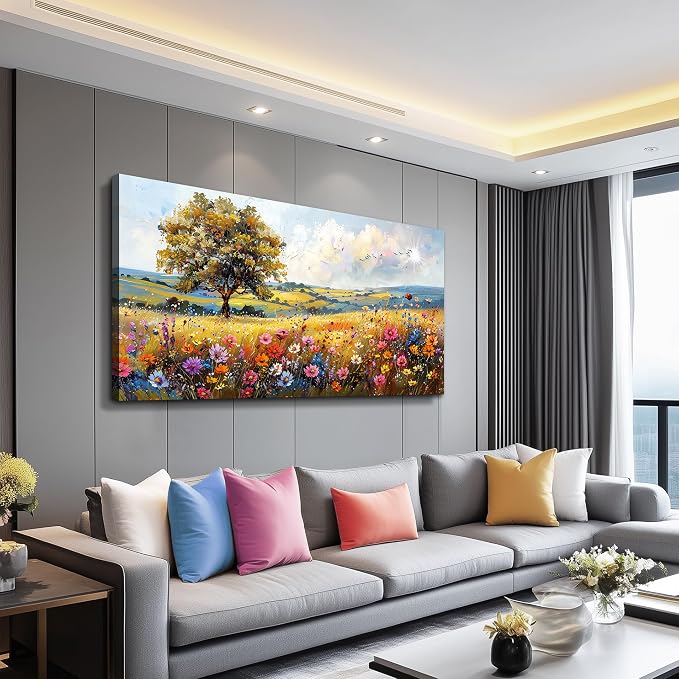 hyidecorart Canvas Wall Art For Living Room Wall Decor For Bedroom Office Decorations Field Pictures Artwork Flower Scenery Watercolour Wall Paintings Aesthetic Room Home Decor Ready to Hang