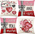 ONFAON Valentines Day Decorations-Valentines Pillow Covers 18x18 inch Set of 4 Valentine Stripes Wedding Cushion Case Decoration for Sofa Couch