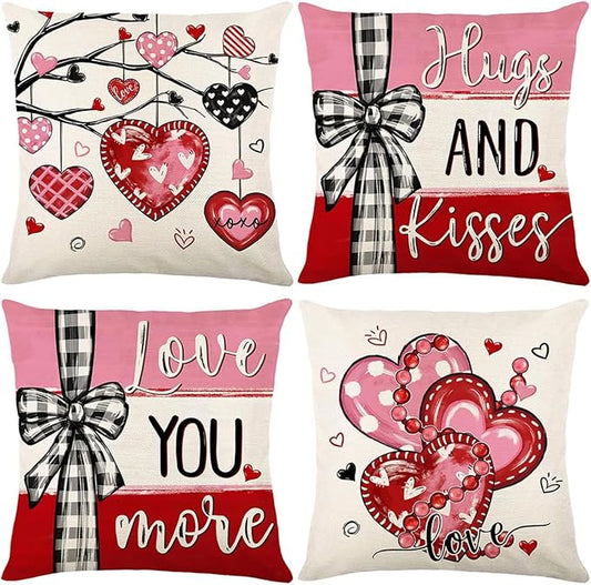 ONFAON Valentines Day Decorations-Valentines Pillow Covers 18x18 inch Set of 4 Valentine Stripes Wedding Cushion Case Decoration for Sofa Couch