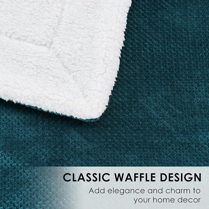 SOCHOW Waffle Sherpa Fleece Throw Blanket, Super Soft Fuzzy Warm, Lightweight Fluffy Reversible Plush Blanket for Bed Sofa Couch, 50 x 60 Inches Blue Coral