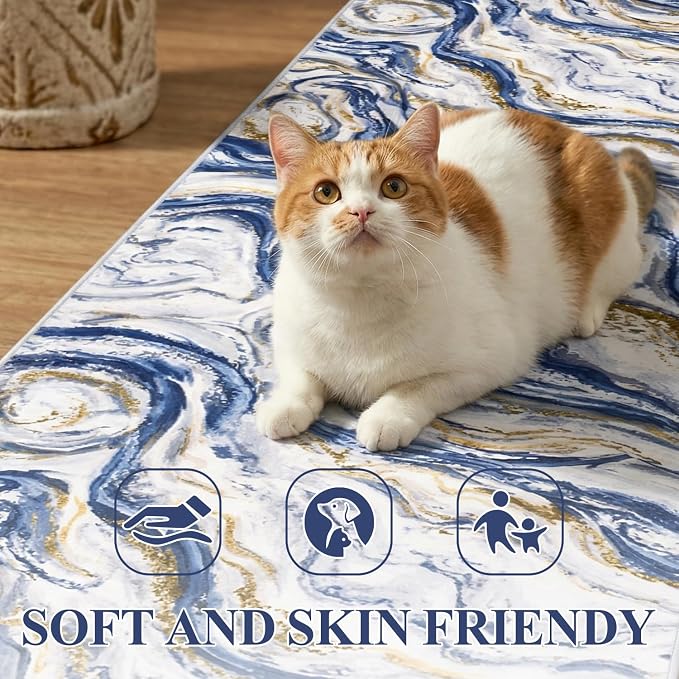 Yamaziot 3x5 Washable Modern Abstract Area Rug Non-Slip Entryway Rug | Stain Resistant Kitchen Rug with Rubber Backing, Low Pile, Ultra Soft Carpet Runner for Bedroom, Laundry, Entrance,Blue