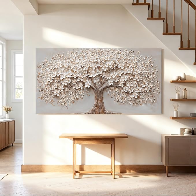 Canvas Wall Art Decor Prints Botanical Wall Art Pictures for Living Room Canvas Art Wall Decor Tree of Life Wall Art Decor Modern Large White Wall Art Prints Artwork for Walls Bedroom Office Decor 24" X 48"