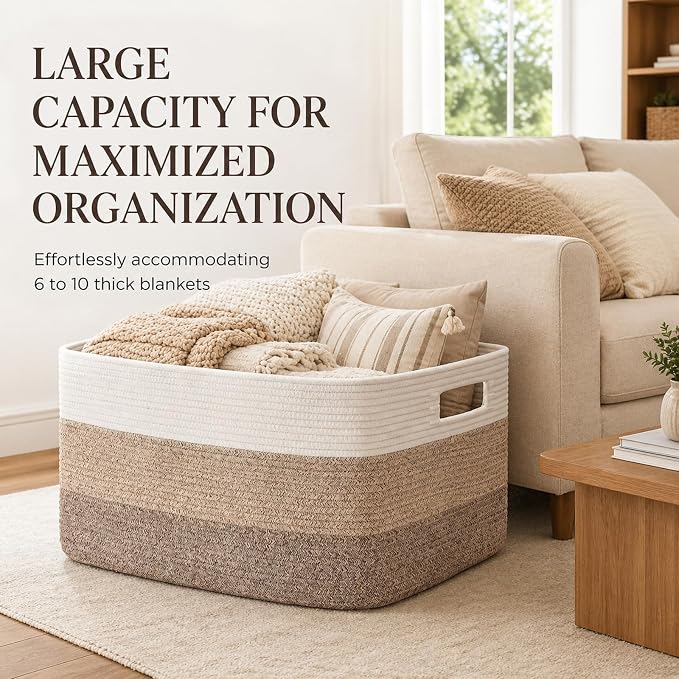 OIAHOMY Blanket Basket Laundry Basket Dog Toy Basket 75L Gradient Brown | Large Storage Basket,Baby Basket,Toy Storage,Woven Rope Basket for Blankets,Blanket Storage for Living Room
