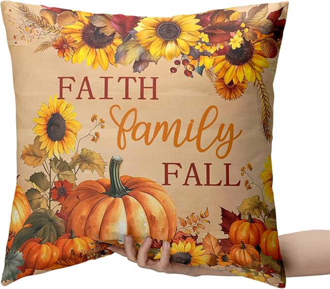Fall Pillow Covers Pumpkin Sunflower Throw Pillow Covers Autumn Thanksgiving Harvest Pillow Case 18x18 Set of 2 Double Sided Printing Cushion Case for Couch Sofa