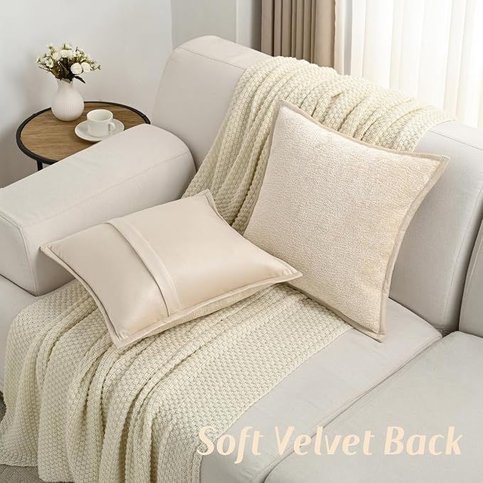 FUTEI Pack of 2 Chenille Soft Throw Pillow Covers 16x16 Inch, Beige