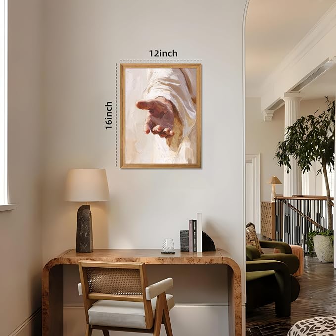 Framed 3D Textured Jesus Wall Art, Christian The Hand of God Wall Decor Paintings, Religion Bible Pictures Posters Prints for Church Prayer Room Living Room Home Decor 12x16 Inch