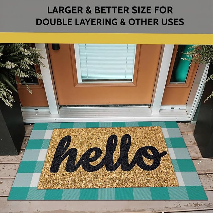 SEEKSEE Buffalo Plaid Outdoor Rug 27.5x43 Light Blue and White Front Door Mat, Layering Rug for Porch, Spring Summer Doormat, Front Porch Rug for Outdoor Entrance Entryway Patio Porch Decor