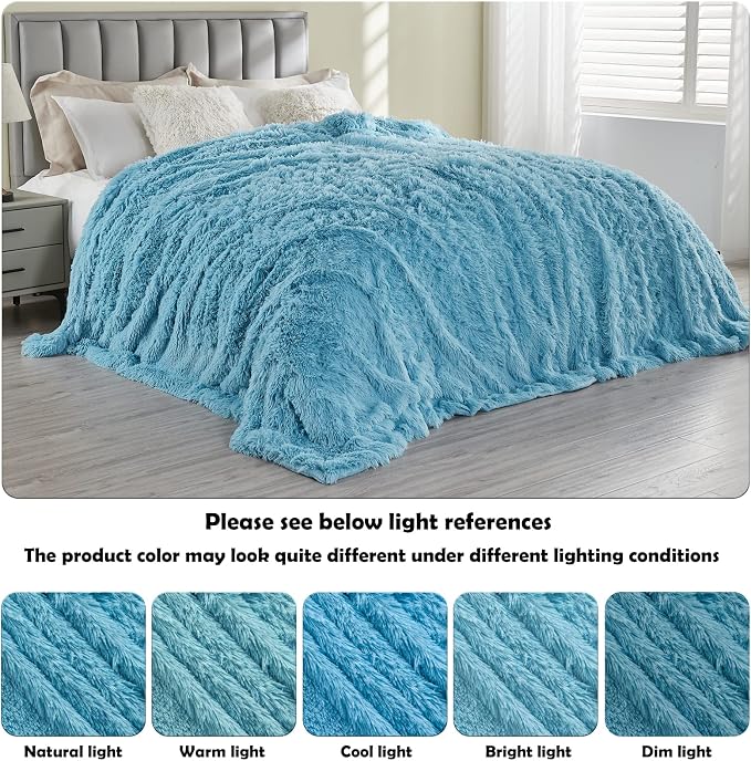 GONAAP Fuzzy Faux Fur Throw Blanket for Couch, Sky Blue, 50"x60" | Warm Cozy Plush Shaggy Decorative Reversible Thick Non-Heated Fleece Blanket for Sofa Bed, Gift for Women Men, All Season Use
