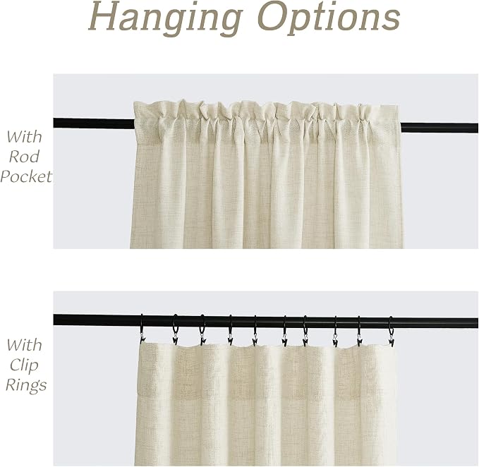 RYB HOME Living Room and Dining Room Curtains 120 inches Long | Light Filtering, Weave Textured, Rod Pocket, Cream Colored, W52 x L120, 2 Panels Set