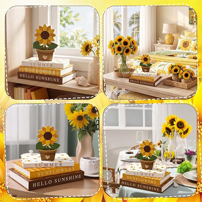 Thyle Sunflower Decorative Faux Books Set, Paper Magnetic Storage Boxes