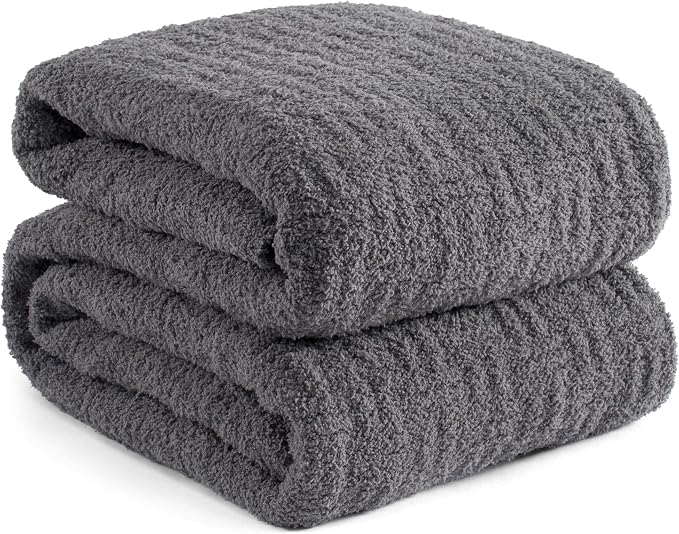 Grey Ultra Soft Knit Throw Blanket for Couch,60"X80" Microfiber Fluffy Cozy Warm Knitted Blankets with Checked Pattern for Sofa Bed