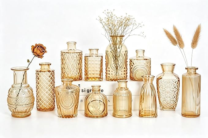 Mini Bud Vases As Wedding Centerpieces for Tables,Clear Bud Vases for Flowers,Small Flower Vases Suitable for Birthday Party,Anniversary,Wedding Reception,Baby Shower (Gold, 12PCS)