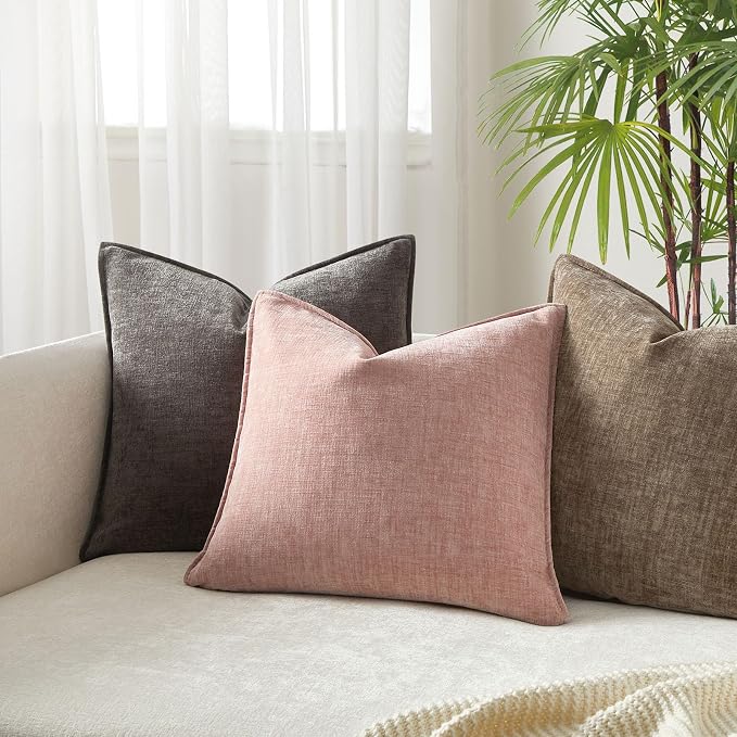 JUSPURBET Chenille Decorative Throw Pillow Covers 20x20 Set of 2,Pink