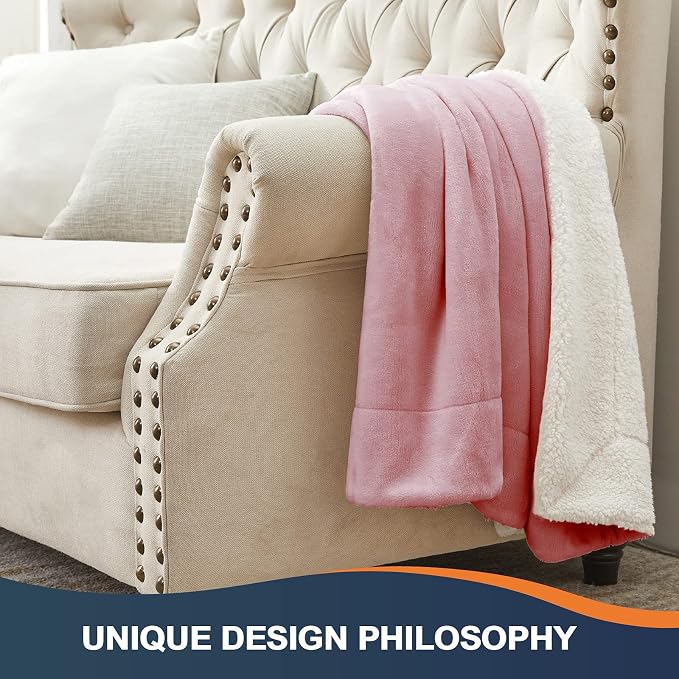 Walensee Sherpa Fleece Blanket (King Size 108”x90” Blush) Plush Throw Fuzzy Super Soft Reversible Microfiber Flannel Blankets for Couch, Bed, Sofa Ultra Luxurious Warm and Cozy for All Seasons