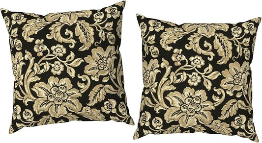 Outdoor Throw Pillow Covers 18x18 Inch, Decorative Pillow Covers for Patio Furniture, Jacobean Black Modern Cushion Cases for Garden Couch Home Sofa, Pack of 2