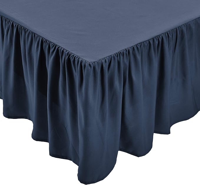 Amazon Basics Lightweight Ruffled Bed Skirt, Classic Style, Machine Washable, Fade and Wrinkle Resistant, 100% Microfiber with 16" Drop, Queen, Navy Blue