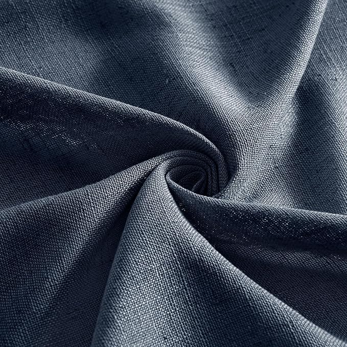 MIULEE Navy Blue Linen Curtains 52x90 Inch 2 Panels for Bedroom Living Room | Length, Soft Thick Linen Textured Natural Window Drapes, Semi Sheer Light Filtering, Back Tab Rod Pocket, Burlap Look Decor