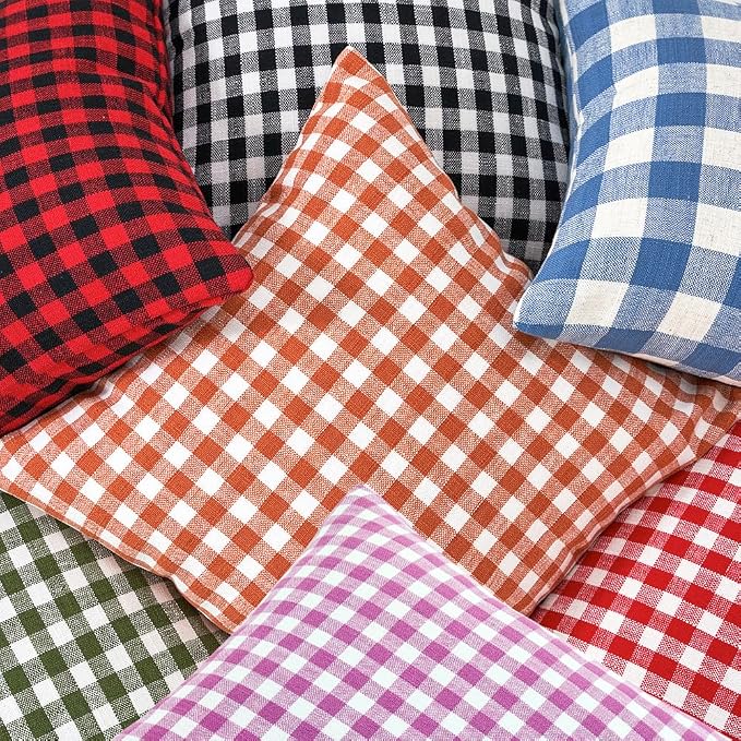 Outdoor Lavender Gingham Plaid Throw Pillow Covers 20x20 Set of 2 (Purple) | Purple-color Cushion Covers 20 x 20, Vintage Farmhouse Cottage Core Decor for Couch Bed, Fundas Para Cojines De Sala Navidad