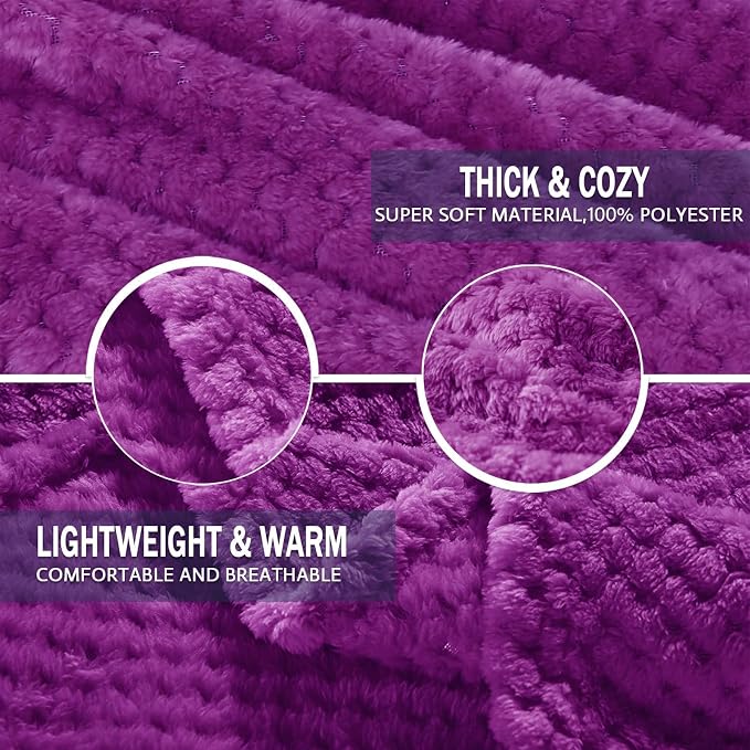 Exclusivo Mezcla Fleece Throw Blanket Extra Large, Super Soft and Warm Blankets for Couch, Sofa and Bed Waffle Textured, Cozy, Fuzzy and Lightweight (Purple, 50x70 Inches) | Lightweight Soft Blanket for Sofa, Bed, Living Room, Plush Fluffy Throw for Ho...