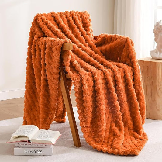 Excervent Big 3D Clouds Stylish Blanket for Bed, 50x70 Inches, Burnt Orange | Decorative Fuzzy Flannel Fleece Throw Blanket for Sofa Bed Couch, Super Soft Cozy, Suitable for All Seasons