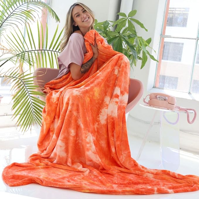 Ailemei Direct Rainbow Blanket, Pastel Tie Dye Design, Orange,60"x90" | Soft Cute Funny Decorative Flannel Throw Blankets, Fuzzy Fleece Bed Blankets for Teen Girl Adults Kid's Gift