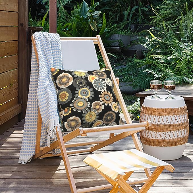 Outdoor Throw Pillow Covers 18”x18”, Decorative Pillow Covers for Patio Furniture, Modern Cushion Cases for Garden Couch Home Sofa Bed Office Chair, Pack of 2,Black Yellow Crosby