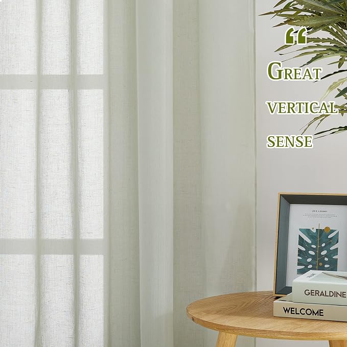 NICETOWN Sheer Linen Burlab Curtains & Drapes, Grommet Top Casual Semitransparent Sheer Privacy Window Treatment for Bedroom/Farmhouse, Sage Green, W52 x L45, Sold by 2 Panels