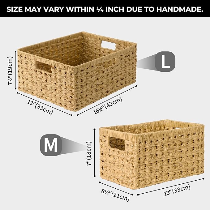 GRANNY SAYS Extra Large Wicker Baskets with Handles, Woven Baskets, 1-Pack | Plastic Waterproof Woven Baskets for Storage, Natural Storage Baskets for Shelves, Wicker Storage Baskets for Organizing