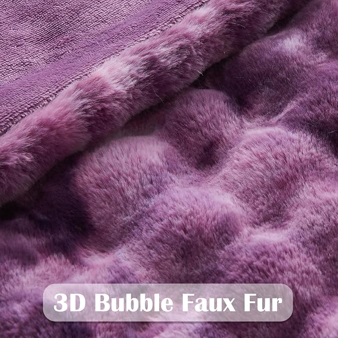 NEWCOSPLAY Faux Fur Bubble Twin Blanket for Couch, Tie-Dye Purple, 60"x80" | Fluffy Soft Thick Warm Bubble Blanket for Couch Sofa Bed 700GSM, Plush Cozy Luxury Decorative Throw, Gift for Women Men