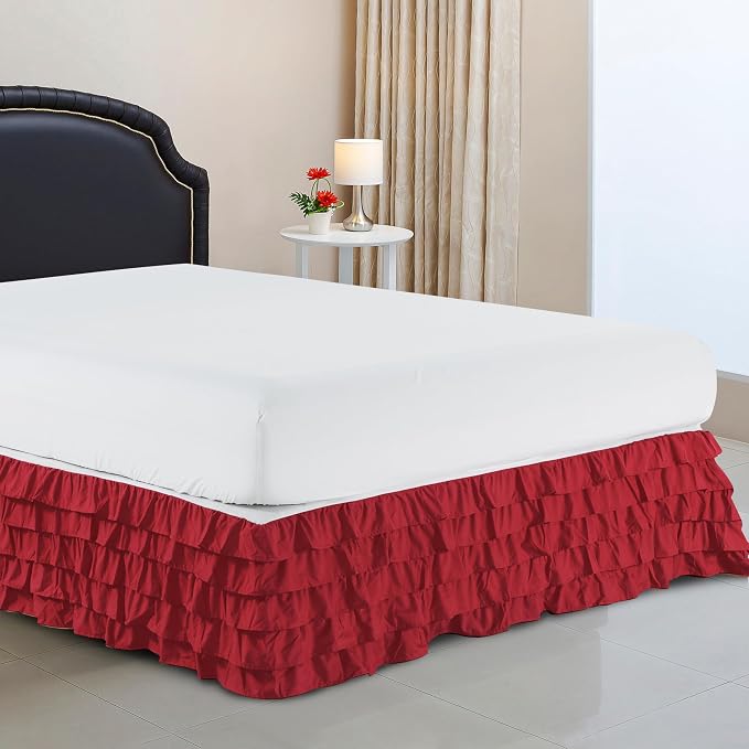 Elegant Comfort Luxurious Premium Quality 1500 Thread Count Wrinkle and Fade Resistant Egyptian Quality Microfiber Multi-Ruffle Bed Skirt - 15inch Drop, King, Burgundy