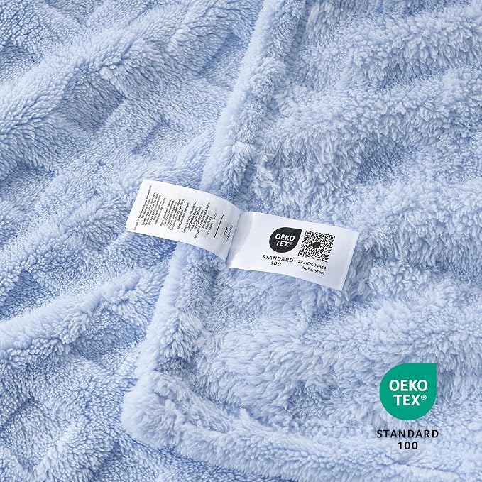 Cozy Bliss Ultrasoft Waffle Throw Blanket, Fluffy Cute Plush Blanket for Couch, Bed, Modern Home Accent, Portable for Picnic or Outdoor, Light Blue, 66"x90"
