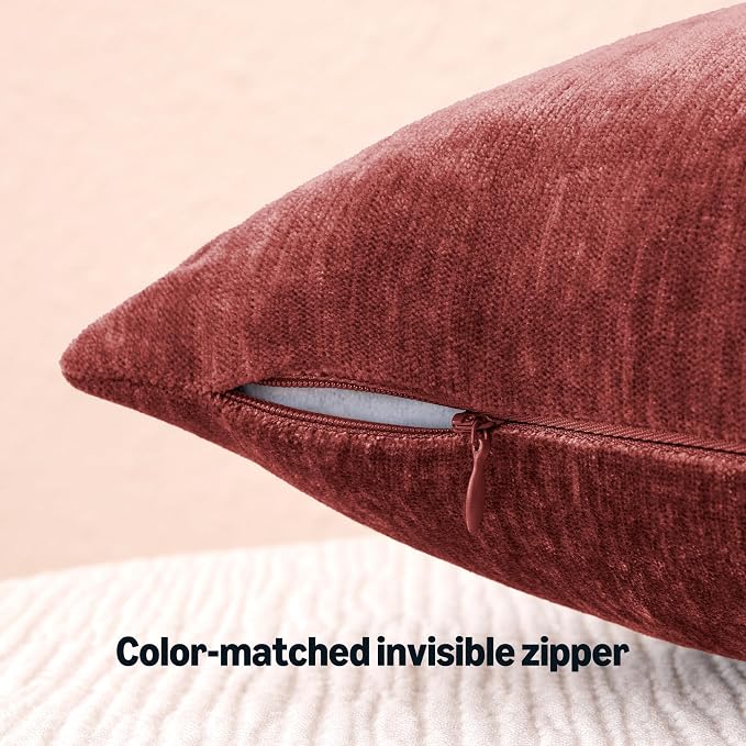 Amazon Basics Chenille Throw Pillow Covers, Home Decor Cushion Cover for Bedroom Living Room Couch Bed, 16" W × 16" L, Burgundy