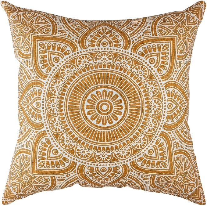 TreeWool Mandala Accent Throw Pillow Covers 20x20 Set of 2 (Mustard) | Decorative Throw Pillowcases for Sofa & Couch; 100% Cotton Accent Covers Ideal for Spring & Summer Stylish Home Decor