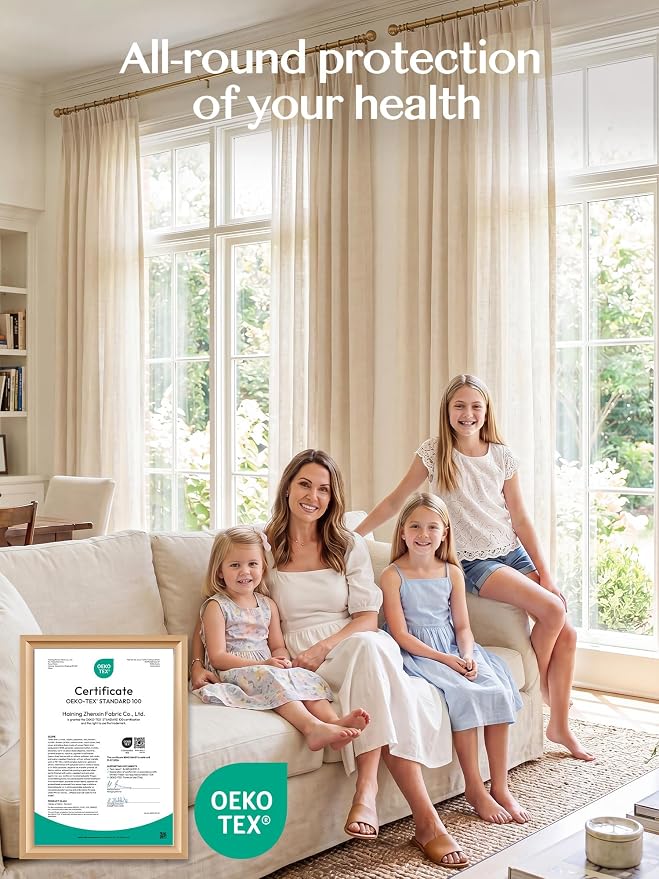 Liz Pinch Pleated Linen Curtains 72 Inches Long - Light Filtering Curtains for Living Room, Semi Sheer Window Curtains for Bedroom, Luxury Pinch Pleated Drapes with Hooks, Natural, 2 Panels Set
