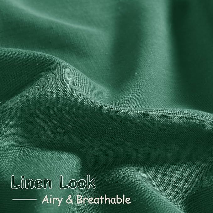 Dark Green Linen Curtains for Living Room 63 Inches Long 2 Panel Set Light Filtering Linen Drapes for Kitchen Windows Rod Pocket Back Tab Short See Through Curtain Country Farmhouse Decor 52x63