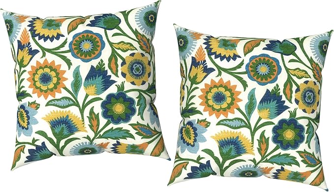 Outdoor Pillow Covers 16x16 Inch Set of 2 Waterproof Decorative Throw Pillow Covers Patio Pillow Cases for Patio Furniture Garden Couch Farmhouse,Fiesta Floral