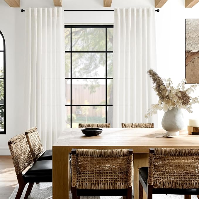Neutral Linen Curtains 72 Inches for Living Room Light Filtering Semi Sheer Curtains Coastal Modern Farmhouse Decor Drapes for Bedroom Office Back Tab and Rod Pocket 52x72, 2 Panels
