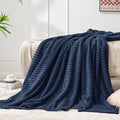 BEDELITE 3D Ribbed Navy Blue Fleece Throw Blanket for Couch, 50x60 Inch | Soft Warm Decorative Fluffy Blanket, Cozy Plush Lightweight Fuzzy Throw Blanket for Bed Sofa Home Room Decor, Gift for Women
