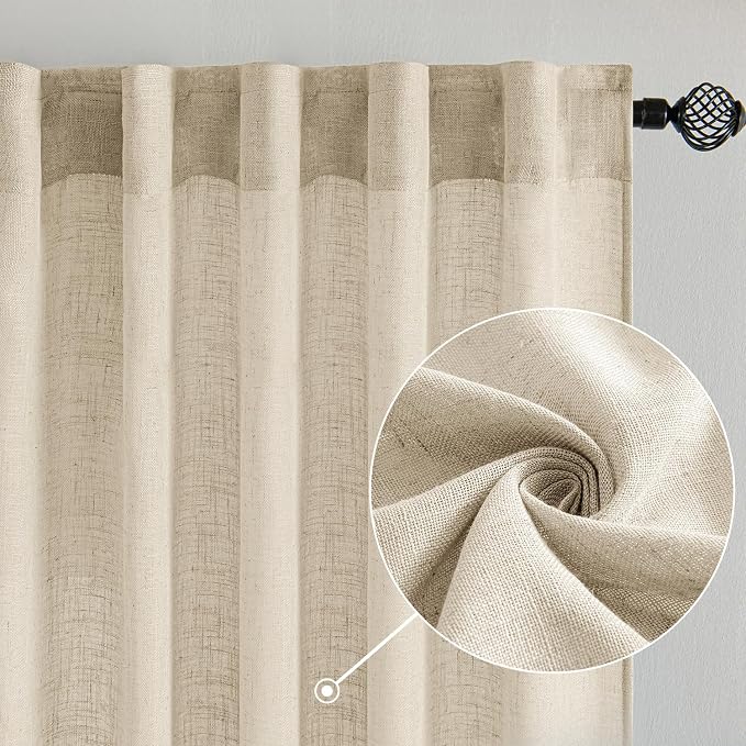 MIULEE Short Linen Curtains 52x45 Inch Length 2 Panels for Kitchen Bedroom | Bathroom, Soft Thick Linen Textured Back Tab Window Drapes, Semi Sheer Light Filtering, Rod Pocket, Modern Farmhouse Decor