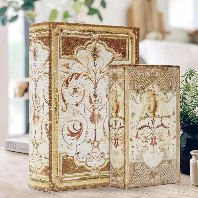 Decorative Book Boxes Set of 2 Magnetic Lock Faux Wooden Storage Book Box