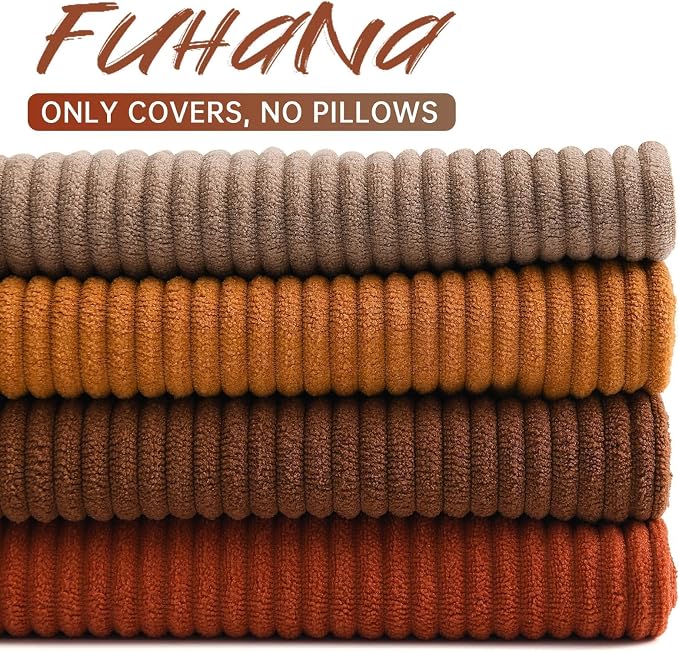 Pack of 4 Throw Pillow Covers Corduroy 20x20 Inch,Maillard Tones | Decorative Velvet Couch,Summer Cases Square,Farmhouse Boho Cushion Covers for Sofa Bed Living Room Home Decor & Office