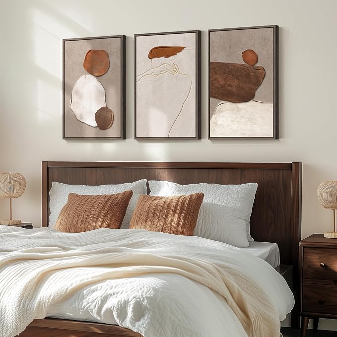 Framed Modern Rustic Neutral Abstract Wall Art, 3 Piece Set, Each 16x24 In | Earth tone pictures, Canvas prints, Minimalist paintings, Artwork for walls, Wall decor for living room dining room bedroom