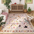 Rugcomf Living Room Rug 5x7 Rug Machine Washable Boho Area Rug Non Slip Floral Animal Cat Vintage Low Pile Large Rugs for Living Room Bedroom Farmhouse Dining Room Kids Playroom, Pink