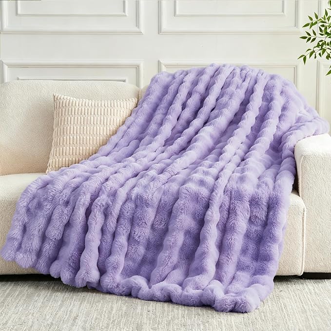 NEWCOSPLAY Faux Fur Fluffy Bubble Twin Blanket for Couch,Lavender,60"x80" | Soft Thick Warm Bubble Blanket for Couch Sofa Bed 550GSM, Plush Cozy Luxury Decorative Throw, Gift for Women Men