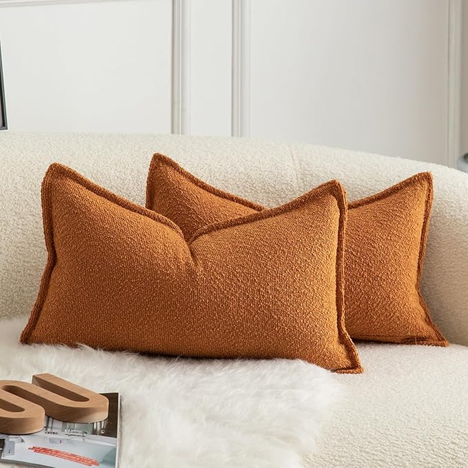 MANDIOO Pack of 2 Decorative Throw Pillow Covers Accent Solid Woven Textured Cushion Covers Pillow Cases Bedroom Living Room Sofa Home 12 x 20 Inch Tobacco