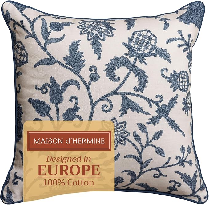 Maison d' Hermine Throw Pillow Covers 100% Cotton (18" x 18" - Pack of 1)