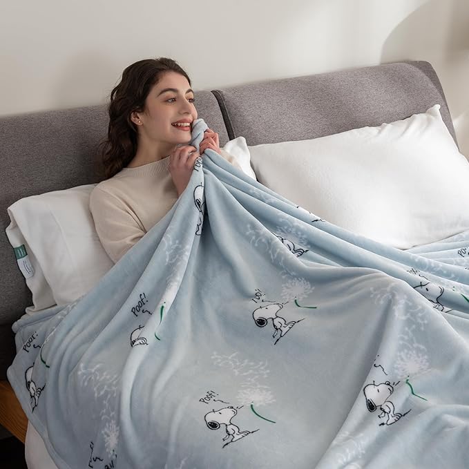 Berkshire Blanket Peanuts® VelvetLoft® Cute Character Snoopy Plush Blanket,Peanuts Snoopy Make a Wish Spring Blue,King 90 in x 108 in (Official Peanuts® Product)